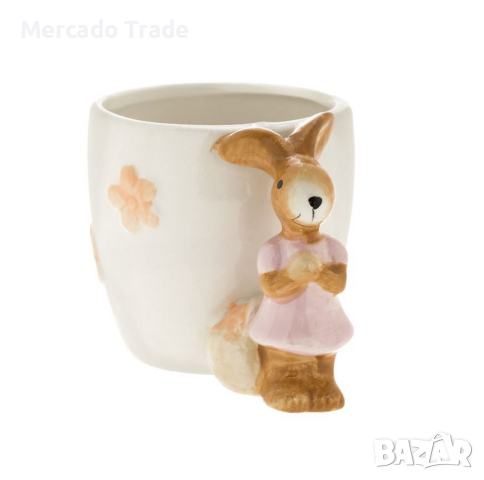 Великденска чаша Mercado Trade, Бяло зайче с дръжка, Керамична, 400мл, снимка 2 - Чаши - 44600000