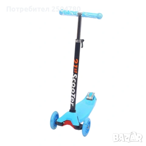 Детска тротинетка 21st Scooter със светещи колела, сгъваема, до 50кг – Синя, снимка 2 - Други - 54029132
