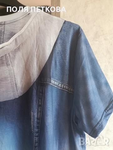 Тениска имитация на дънково яке, снимка 3 - Тениски - 50857376