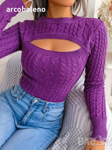 Дамски пуловер с изрязан дълъг ръкав с кръгло деколте, 3цвята - 023, снимка 12 - Блузи с дълъг ръкав и пуловери - 39894802