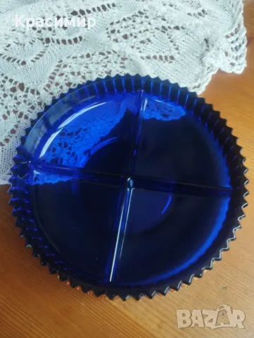 Walther Glas купа от кобалтово синьо пресовано стъкло  70-те години, снимка 2 - Антикварни и старинни предмети - 48231316