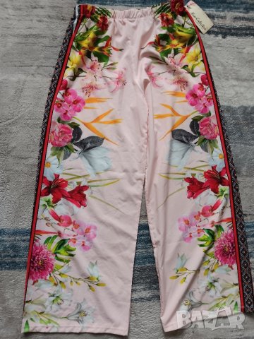 Сатенен панталон със флорални мотиви в бледо розов цвят, снимка 15 - Панталони - 25642902