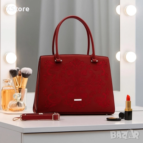 Елегантна дамска чанта с релефен дизайн – стил и практичност в едно. Различни цветове, снимка 4 - Чанти - 52572021