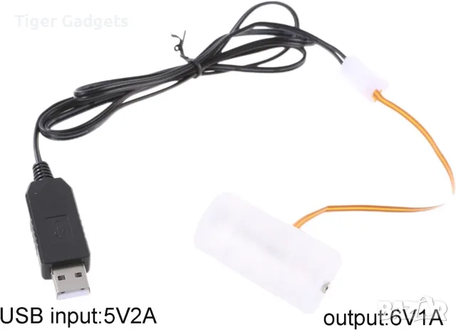 USB към 6V LR14/C Battery Eliminator – захранващ адаптер с 3 батерии и кабел, снимка 6 - Кабели и адаптери - 56068644