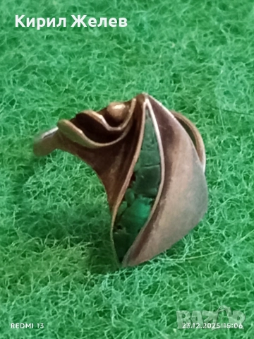 Сребърен авторски пръстен с МАЛАХИТ Арт бижу майсторска ръчна изработка 24651, снимка 2 - Пръстени - 52884560