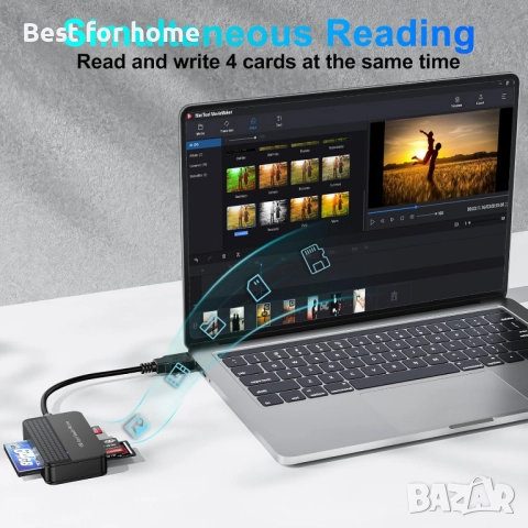 USB 3.0, FEMORO четец за карти с памет 4 в 1, едновременно четене, SD, Micro SD, TF, MS CF, Compact , снимка 4 - Друга електроника - 51921633