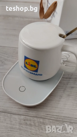 Комплект керамична чаша, с подгряване, 350 мл, бяла