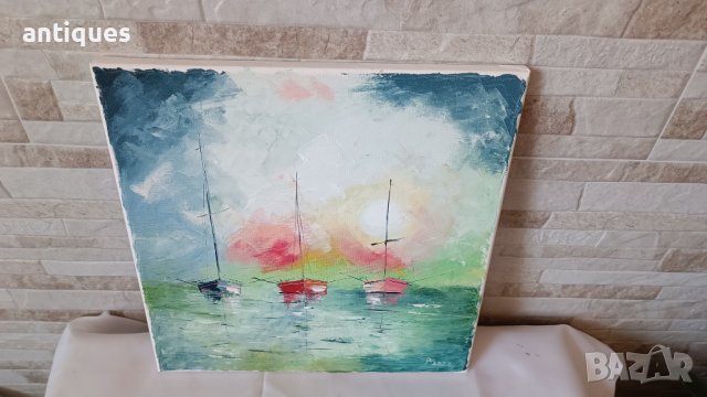Картина "Лодки" - маслени бои на платно - 30/30см, снимка 4 - Картини - 39435708
