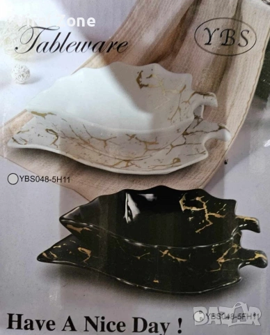 Сервиз керамична чиния и купичка във формата на листо, снимка 2 - Сервизи - 53376859