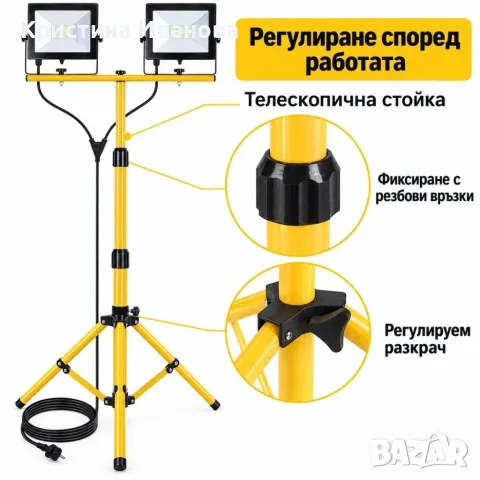Двоен LED прожектор със стойка 100W, снимка 5 - Прожектори - 56516698
