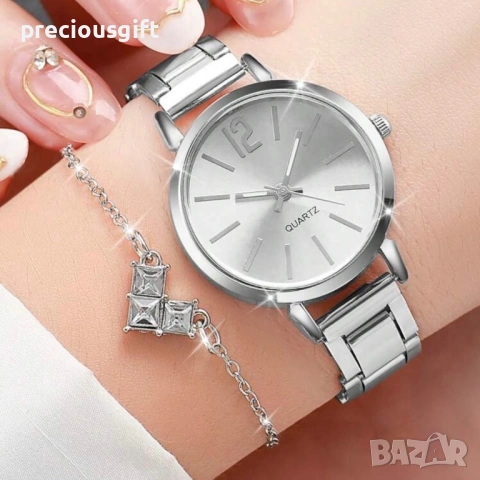 Дамски комплект от 5 части - часовник, гердан, гривна, пръстен и обеци, снимка 4 - Дамски - 54139236