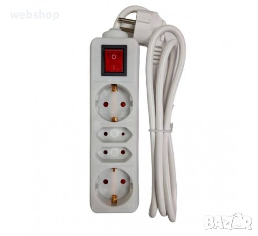 Разклонител за контакт ALIEN, ключ, 4-гнезда, бял, 220VAC, 2400W, 10A, 3x1,5mm2, снимка 1