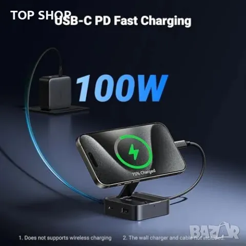 Нов Магнитен USB-C Hub UGREEN с HDMI, USB-A, 100W PD, Компактен и Сгъваем, снимка 6 - Друга електроника - 49443984