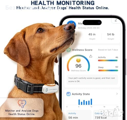 Нов тракер GPS устройство за кучета с проследяване в реално време AI за телефон iOS Android, снимка 5 - За кучета - 54089969