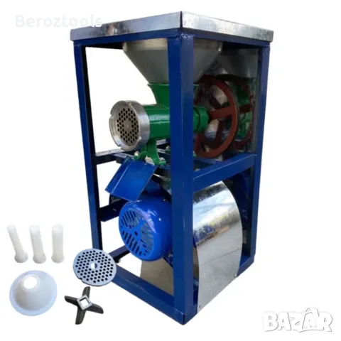 Чугунена месомелачка №32 с електромотор 1500W, стойка, метална фуния и плот