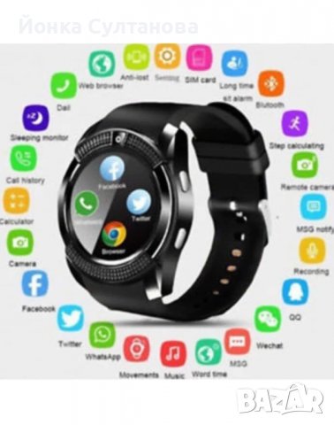 Смарт часовник Smart Watch V8 с Bluetooth, камера, SIM карта, тъч дисплей и много други функции, снимка 3 - Смарт гривни - 39202361