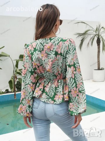 Шифонена дамска риза с карирана флорална щампа с V-образно деколте, 4цвята - 023, снимка 8 - Ризи - 39712435