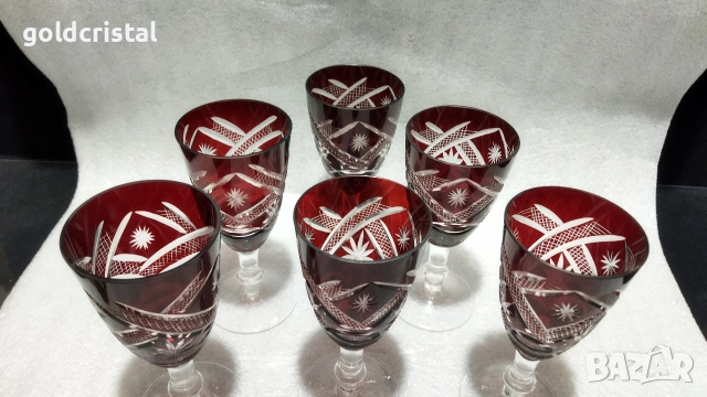 кристални чаши цветен червен кристал , снимка 8 - Антикварни и старинни предмети - 52683543