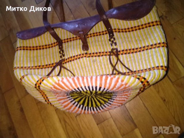 Бутикова Чанта 46х34 см естествена кожа и плетени нишки от промазан плат дебела, снимка 3 - Чанти - 36903810
