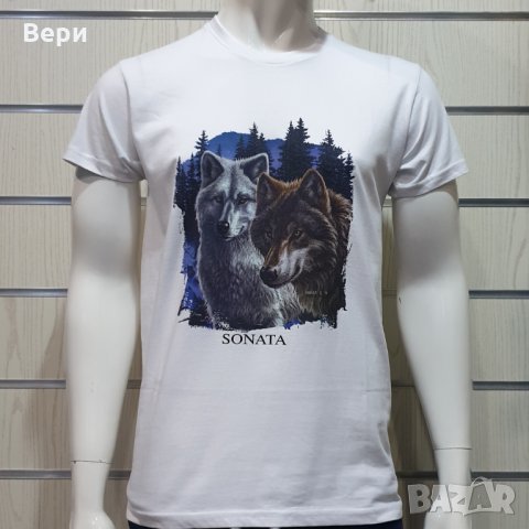 Нова мъжка тениска с трансферен печат Два вълка, Серия вълци, снимка 1 - Тениски - 29104380