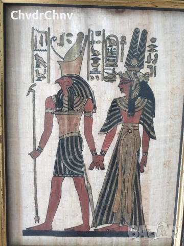 2бр малки египетски картини върху папирус/картина в дървена рамка 15x19см, снимка 3 - Картини - 46673395