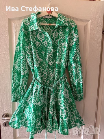 Нова зелена ежедневна елегантна рокля zara Zara Зара 100 % памук памучна разкроена  