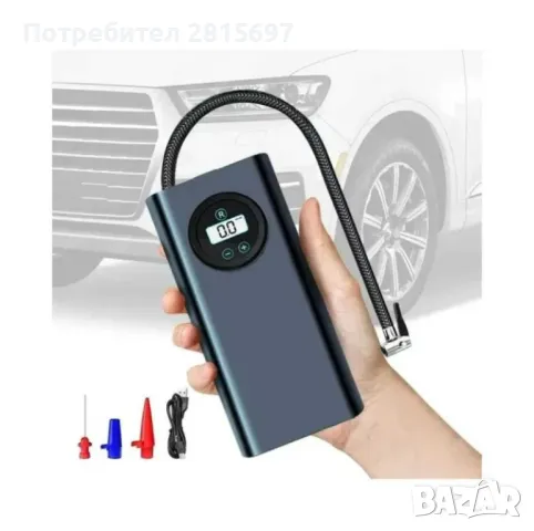 Безжична електрическа въздушна помпа компресор за гуми с LED дисплей, снимка 4 - Аксесоари и консумативи - 48132630