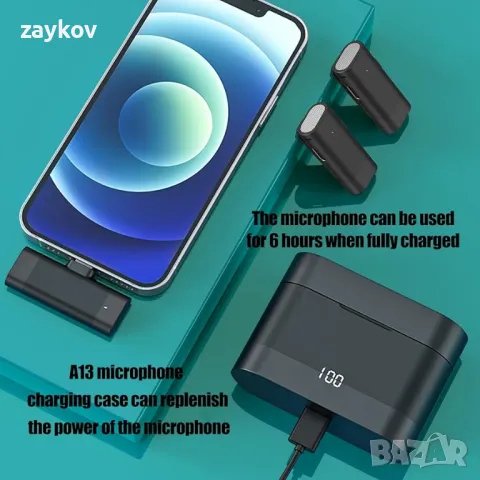 Двоен безжичен петличен микрофон LIHUACHEN за iPhone iPad, микрофон, снимка 6 - Микрофони - 47451480