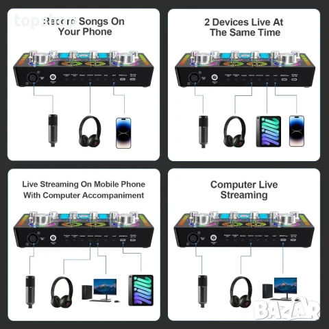 НОВ, ТЕСТВАН, пакет оборудване за подкаст Xisono, аудио интерфейс и XLR кондензаторен микрофон..., снимка 5 - Микрофони - 50555899