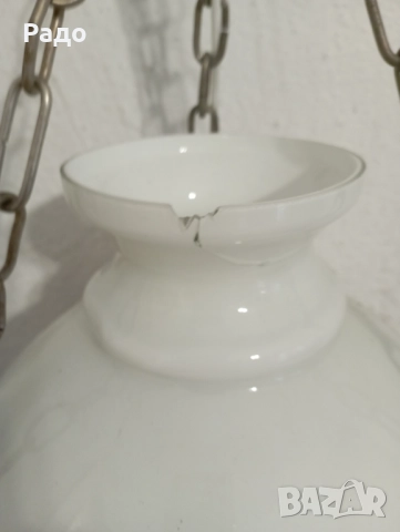 Красив полилей с бял стъклен абажур, снимка 4 - Полилеи - 52152789