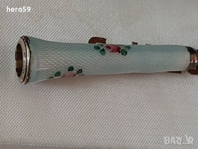 Сребърно цигаре с гилеше емайл и чер корал/ silver guilloche enamel cigarette holder/, снимка 4 - Антикварни и старинни предмети - 39835123