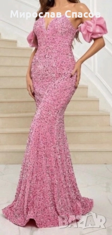 Дамска официална рокля - розова с пайети. Размер S/M