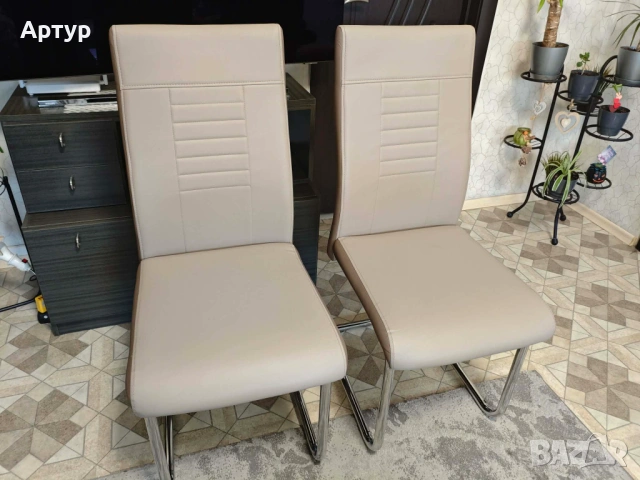 БЕЖОВ ТРАПЕЗЕН СТОЛ ЗЕН ЕКО КОЖА 43/60/98 СМ, снимка 3 - Столове - 53937083