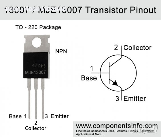 Транзистори MJE13007 400V, 8A, 80W корпус TO-220C, снимка 3 - Друга електроника - 31779430