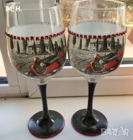 Ръчно декорирани чаши за вино, снимка 4 - Ръчно изработени сувенири - 56343276