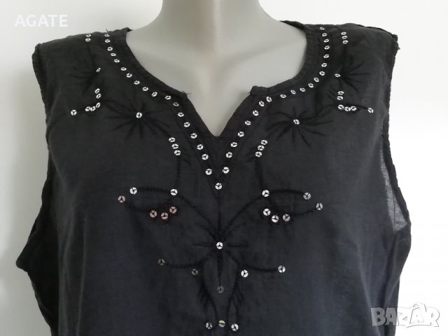 Черен потник с пайети XL, памук, снимка 2 - Потници - 37611369