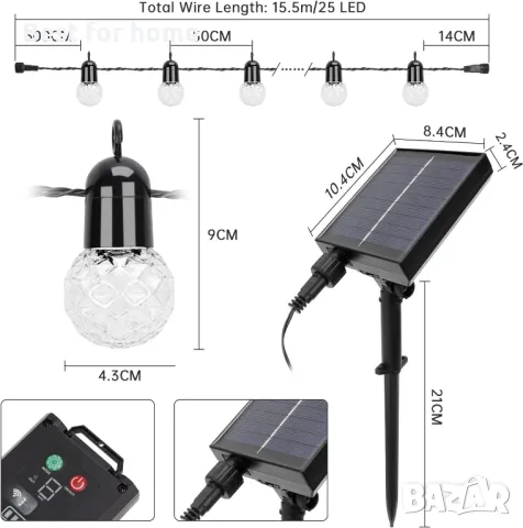 sylvwin G40 15 м външна соларна верига акумулаторна със соларен панел, снимка 4 - Външни лампи - 47649092