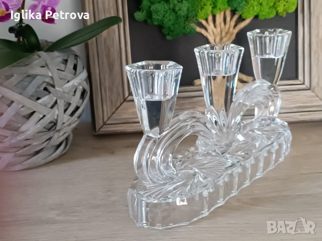 Кристален свещник -Бохемия , снимка 4 - Антикварни и старинни предмети - 52713823