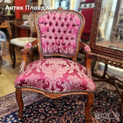 Кресло в Луи XV стил с дамаска в бароков орнамент, снимка 2 - Дивани и мека мебел - 49930400
