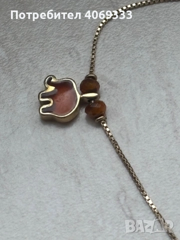 Златна гривна с висулка слончета 2.5гр 14 карата, снимка 2 - Гривни - 54172353