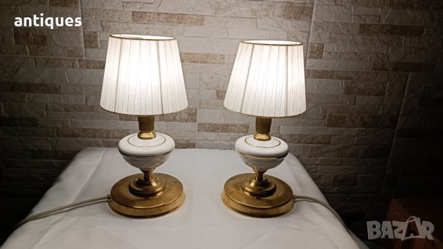 Комплект стари нощни лампи - месинг и порцелан - Антика, снимка 8 - Антикварни и старинни предмети - 42901670