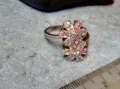 НЕЖЕН ФЛОРАЛЕН СКЪПОЦЕНЕН СРЕБЪРЕН ПРЪСТЕН ЦВЕТЯ РОДИРАНО СРЕБРО 925 с ПЛАНИНСКИ и РОЗОВ КВАРЦ 49727, снимка 9