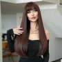 Дълга права тъмно кафява перука с бретон 75 см, снимка 1