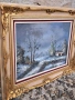авторска картина зимен пейзаж маслени бои върху платно с красива дървена рамка , снимка 8