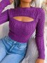Дамски пуловер с изрязан дълъг ръкав с кръгло деколте, 3цвята - 023, снимка 12