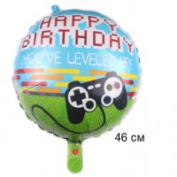 Happy Birthday джойстик видео игра конзола кръгъл фолио фолиев балон хелий или въздух парти, снимка 1 - Други - 31111879