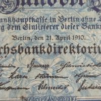 Райх банкнота 100 марки 1910г. Германия уникат за колекционери 28289, снимка 4 - Нумизматика и бонистика - 37144636