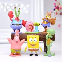 6 бр малки Спондж боб Спонджбоб SPONGE SpongeBob фигурки PVC пластмасови за игра украса торта топер, снимка 1 - Фигурки - 19149876