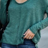 Ежедневна дамска блуза с V-образно деколте и дълги ръкави, 4цвята - 023, снимка 11 - Блузи с дълъг ръкав и пуловери - 39782201