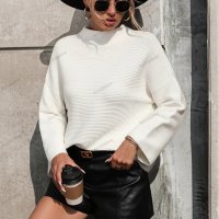 Свободен дамски едноцветен пуловер с изрязани ръкави - 023, снимка 3 - Блузи с дълъг ръкав и пуловери - 42284399